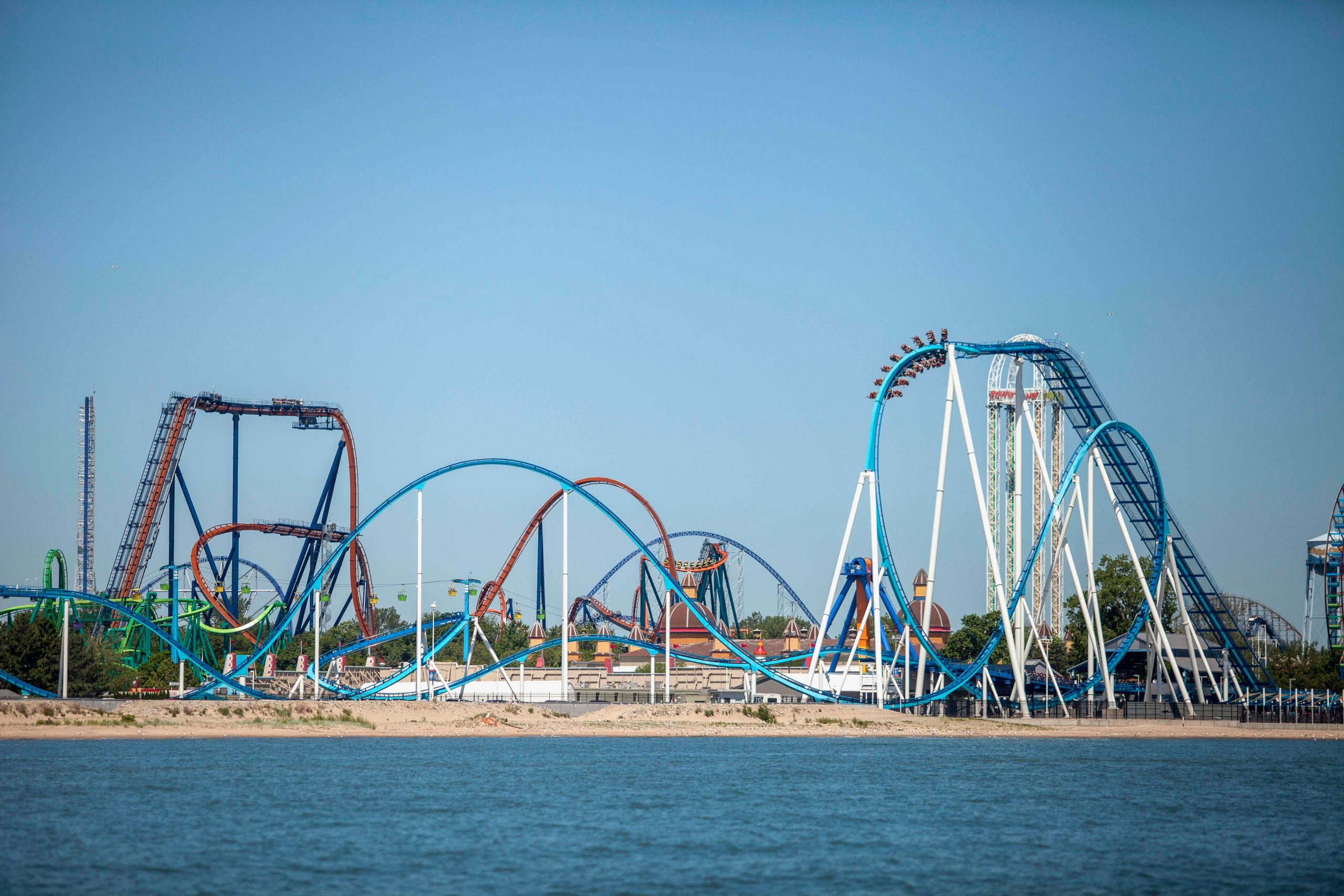 The Cedar Point skyline, which is home to several iconic roller coasaters