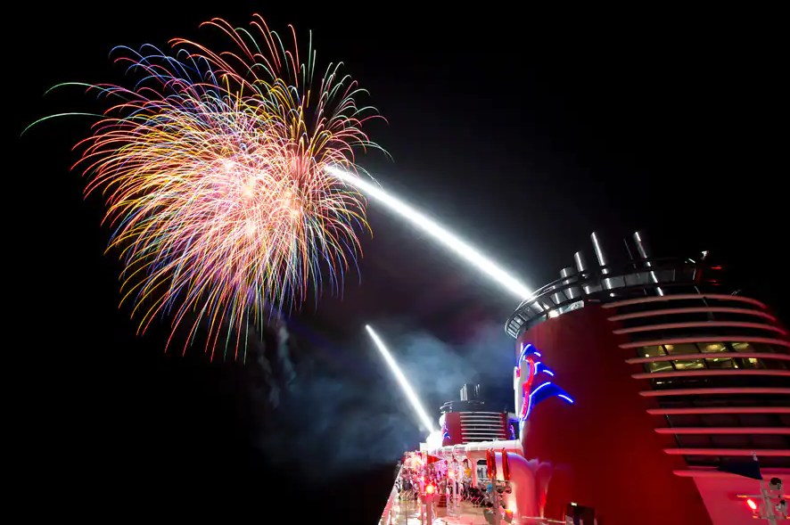 Fireworks aboard the Disney Cruise Line ship