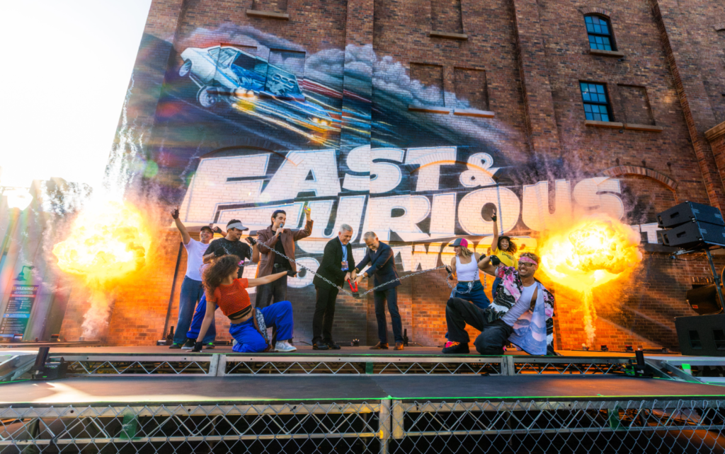 Fast & Furious: Hollywood Drift outdoor roller coaster at Universal Studios Hollywood Grand Opening