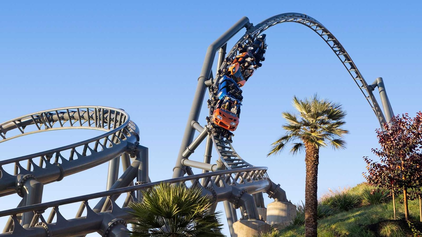Fast & Furious: Hollywood Drift outdoor roller coaster at Universal Studios Hollywood